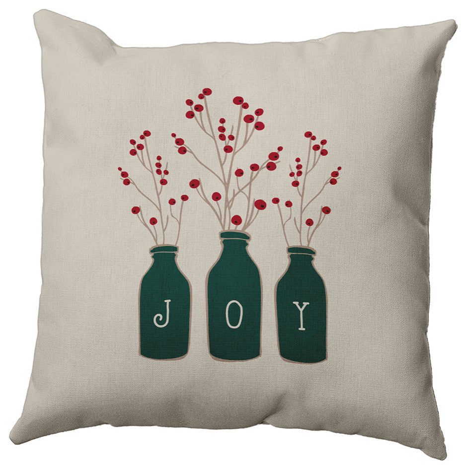Christmas Green Colored Joy Christmas Polyester Throw Pillow, 20"x20"