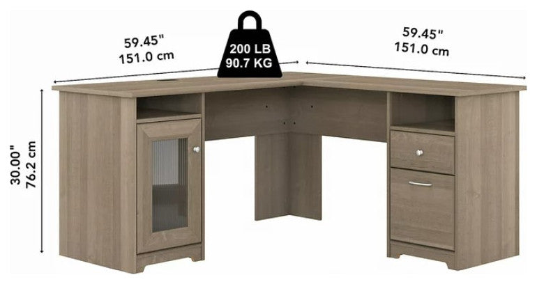 L-Shaped Desk, Worktop With USB Charging Ports & Cable Management, Ash Gray