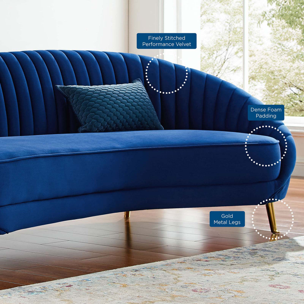 Tufted Sofa, Velvet, Blue Navy, Modern, Living Lounge Hotel Lobby Hospitality