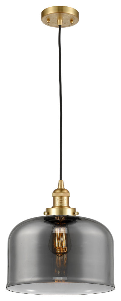 X-Large Bell 1 Light Mini Pendant, Satin Gold, Plated Smoke