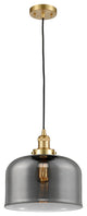 X-Large Bell 1 Light Mini Pendant, Satin Gold, Plated Smoke