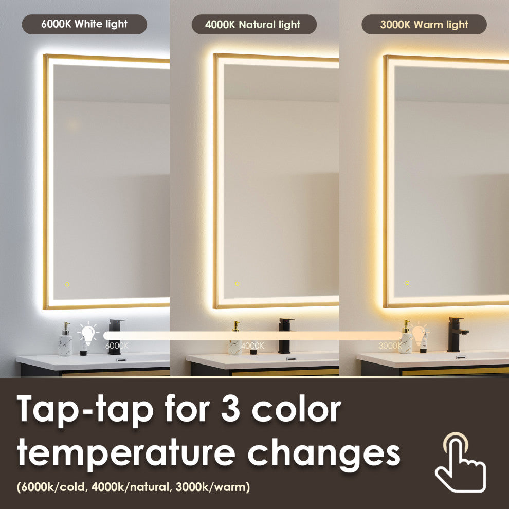 Apollo Anti-Fog Dimmable Vanity, LED Lighted Wall Mirror, Brushed Gold, 60"