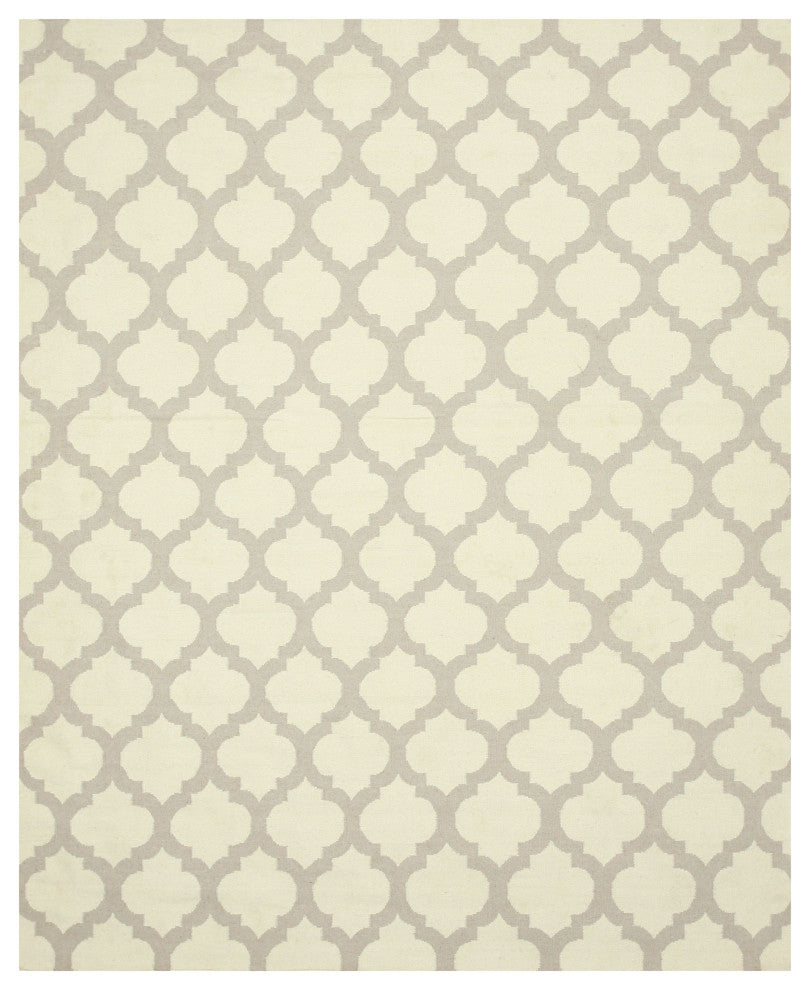 Handmade Wool Ivory Transitional Trellis Reversible Modern Moroccan Kilim Rug, 5'6x8'