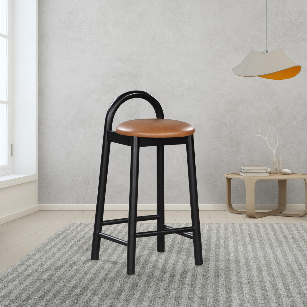 Meridian Furniture Calvin Vegan Leather Stool, Cognac, Black Finish