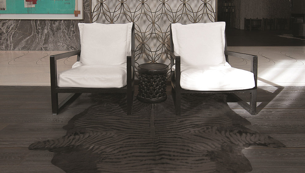Togo Cowhide Rug, Zebra Black on Black, 6'x7'