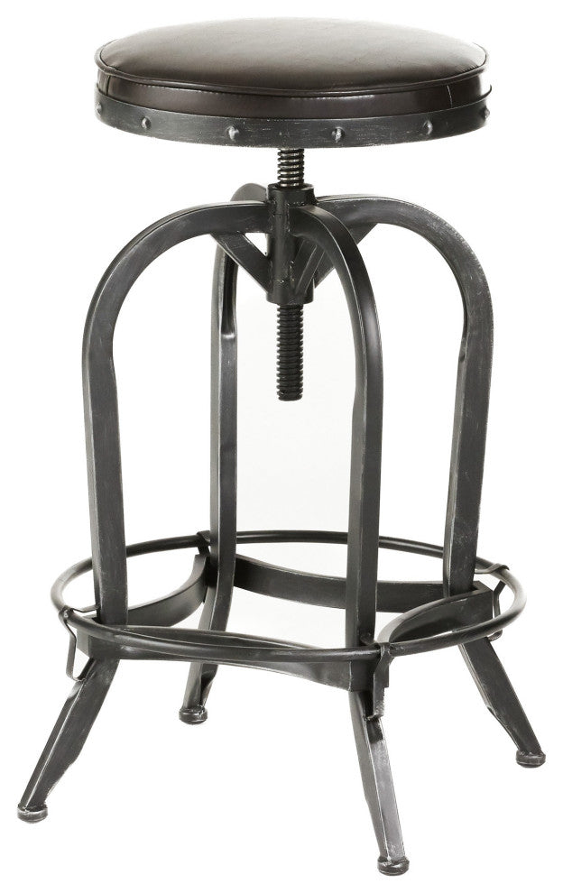 GDF Studio Brixton Adjustable Swivel Iron Bar Stool, Brown Leather