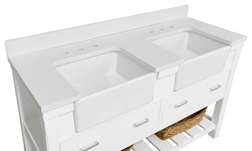 Charlotte 60" Bathroom Vanity, White, Quartz, Double
