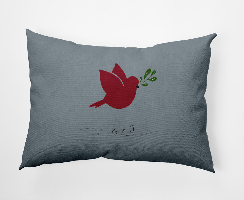 Noel Bird Decorative Throw Pillow, Gray, 14"x20"