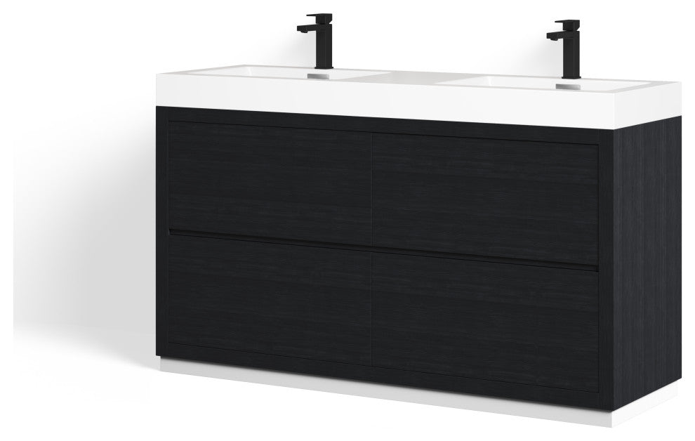 Boutique Bath Vanity, Black, 60", Double Sink, Freestanding