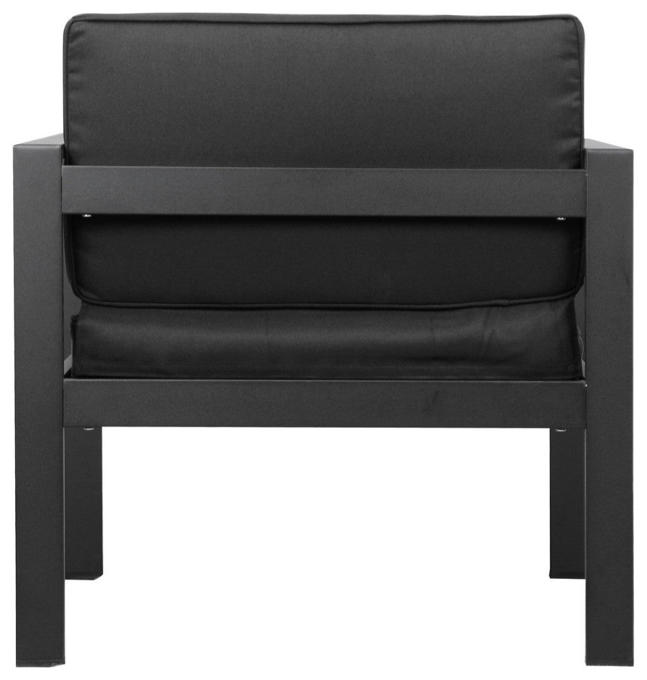 Benzara BM287852 Armchair, Jet Black Aluminum Frame, Water Resistant Fabric