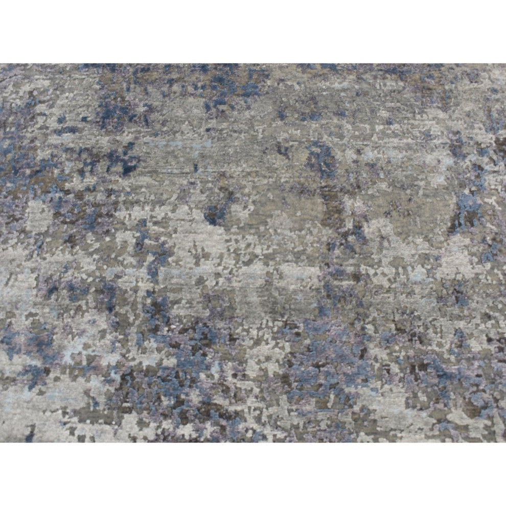 Gray Modern Abstract Design Wool and Silk Hand Knotted Rug 7'10" x 9'9"