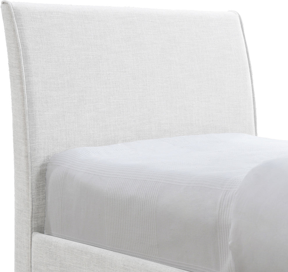 Myles Upholstered Trundle Bed, Cream, Twin, Linen Textured Fabric