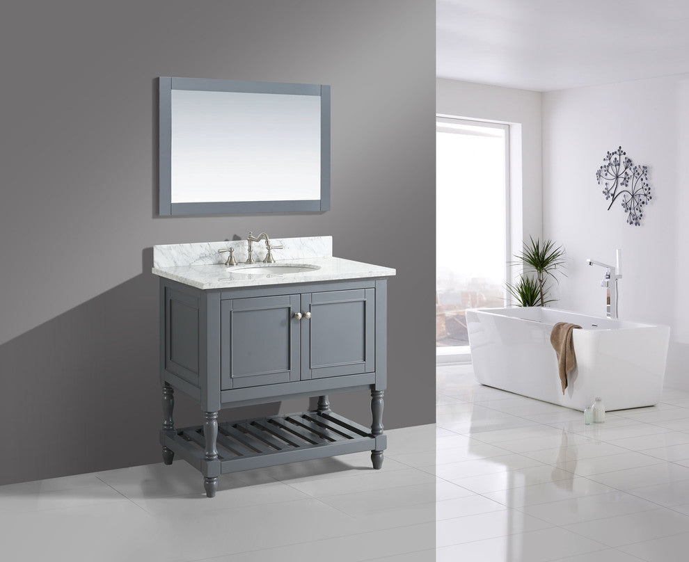 Silvia Bathroom Sink Vanity Set, White Marble Top, Base: Charcoal, 36"