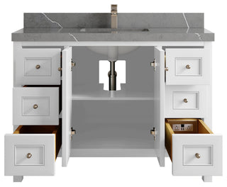 Nashville 48" Single Sink Bath Vanity, White 2" Piatra Gray