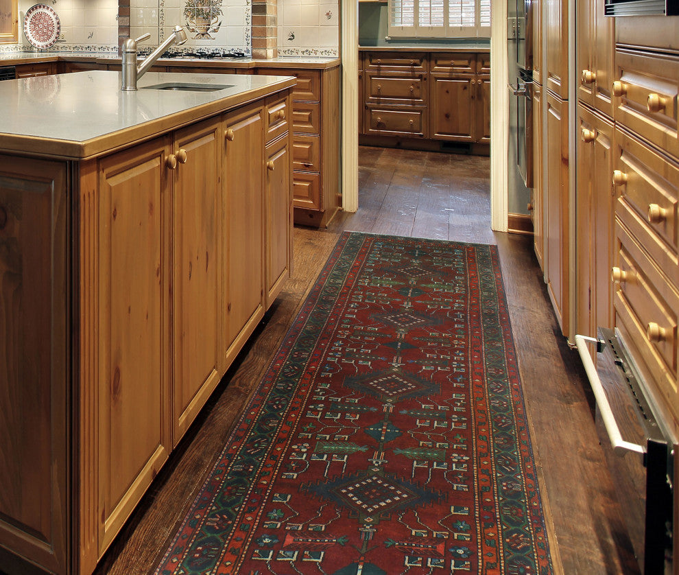 Fine Vintage Distressed Aria Red/Green Runner, 3'7x12'2