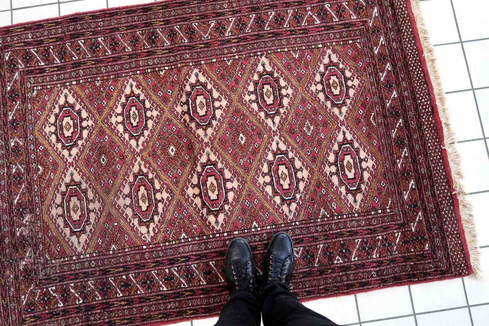 Handmade Vintage Afghan Ersari Rug 4'x6', 123cmx183cm 1970s
