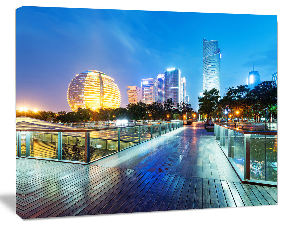 China Hangzhou Skyscrapers, Cityscape Canvas Art Print, 20"x12"