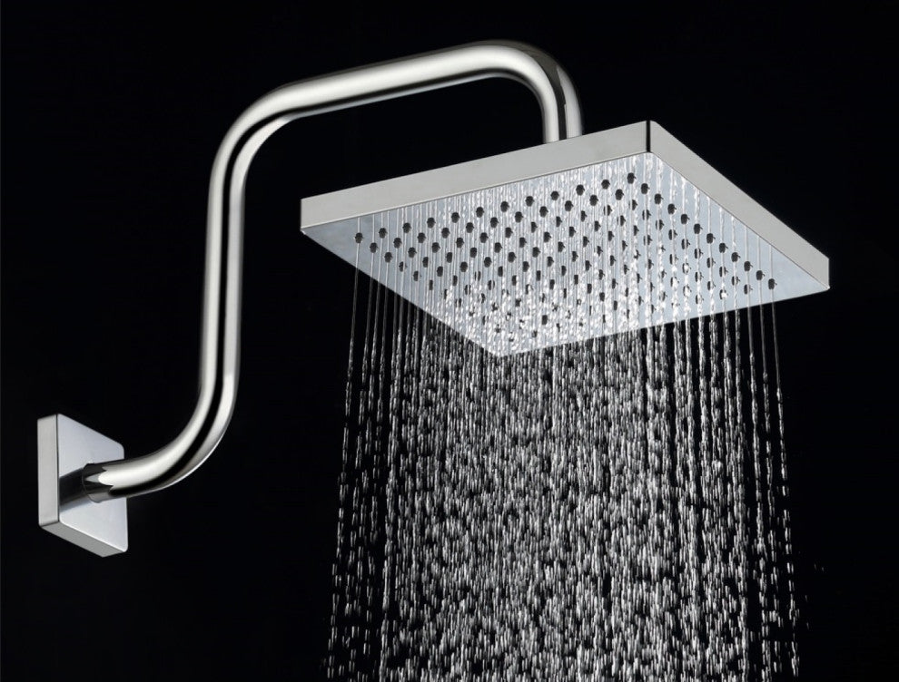 MODONA's 8" SQUARE Rains Shower Head With SQUARE Shower Arm, Polished Chrome