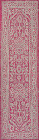 Sinjuri Medallion Textured Weave Indoor/Outdoor, Fuchsia/Light Gray, 2x8