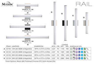 Maxim 52103 Rail 30" Tubular LED Bath Bar - Compliant - Polished Chrome