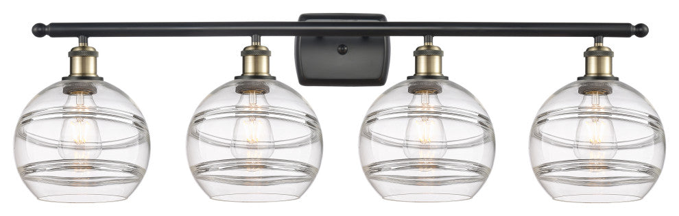 Ballston-Rochester 4-Light 38" Bath Vanity Light, Black Antique Brass, Clear