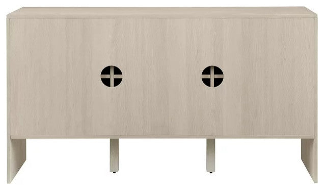 Contemporary Sideboard, Unique Design With Vertical Accented Front, Ivory Oak