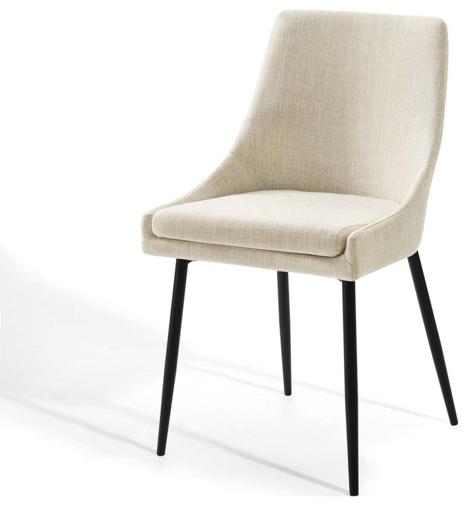 Side Dining Chair, Set of 2, Fabric, Metal, Black Beige, Cafe Bistro Restaurant
