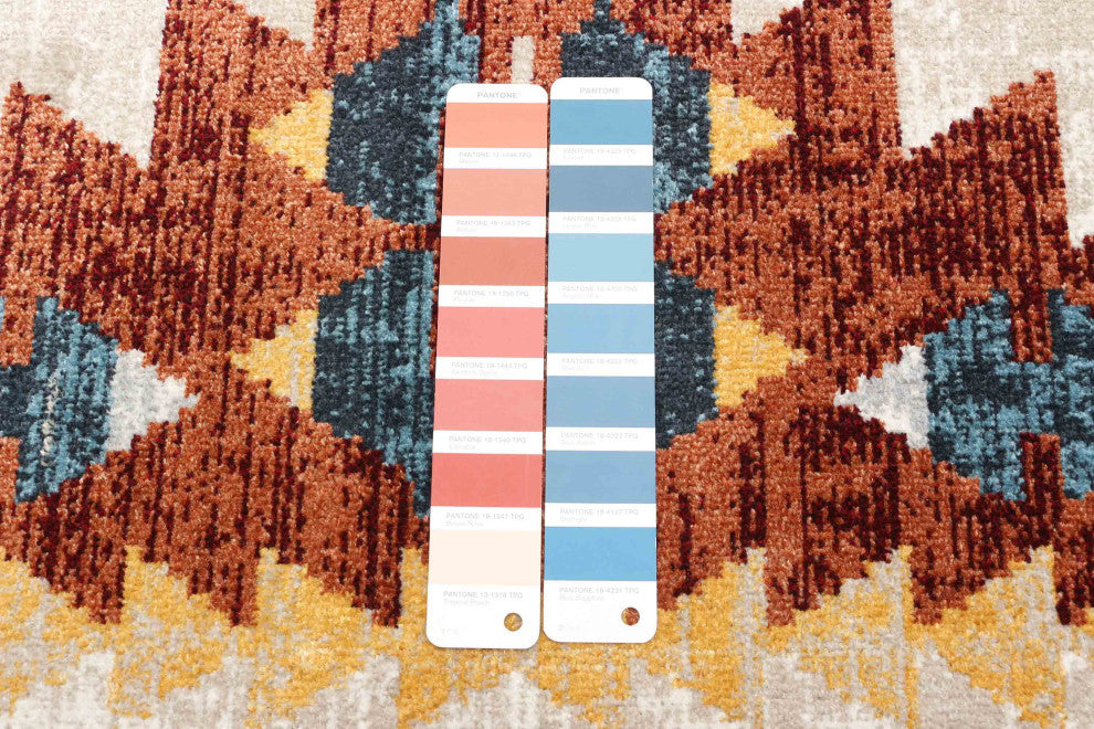 Aqua Mosaic Area Rug, Taupe/Copper, 6'x9'