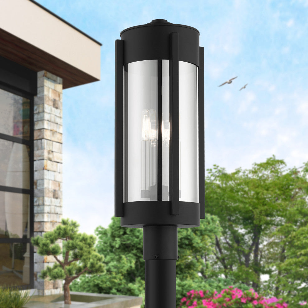 Sheridan 3 Light Black/Brushed Nickel Candles Large Outdoor Post Top Lantern