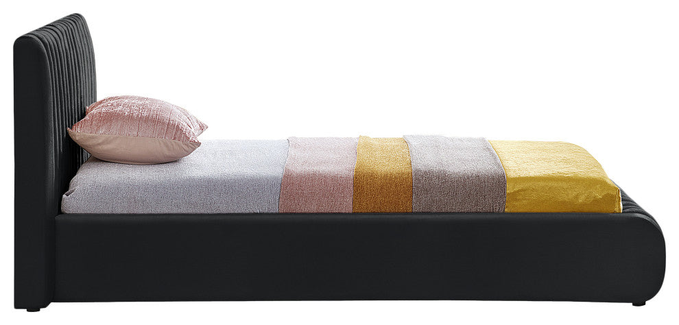 Nico Black Velvet Upholstered Bed, Black, Twin