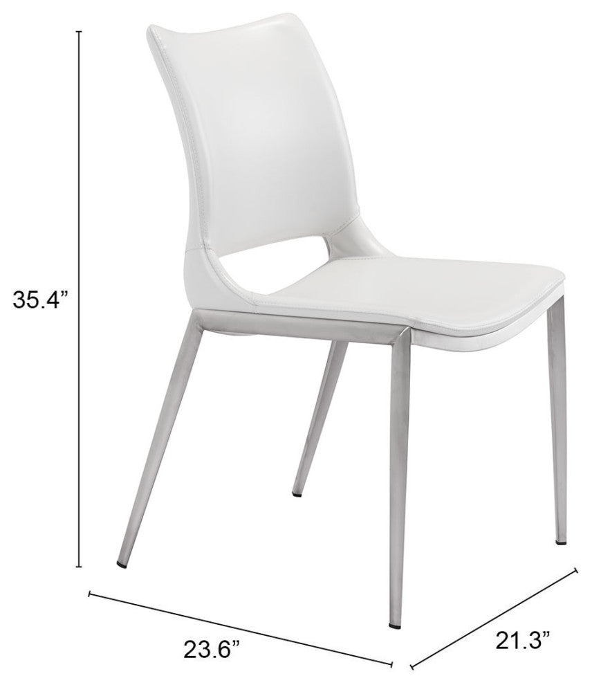 Dining Chair, Set of 2, Faux Vinyl Leather, Steel, White, Silver, Cafe Bistro