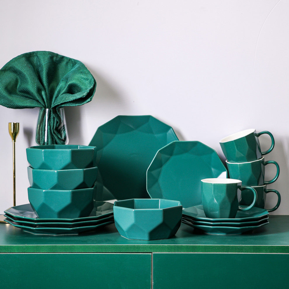 Stone Lain Jamie Porcelain 16 Piece Dinnerware Set, Green