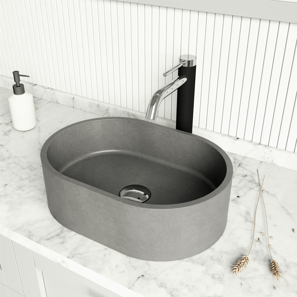 Giralda 16"L x 11"W Concrete Vessel Sink and Lexington 10"H Faucet Set