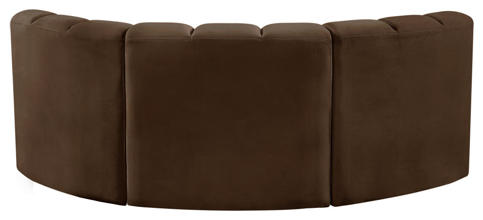 Arc Velvet Upholstered 3-Pc. Inward Curved Modular Sectional, Brown