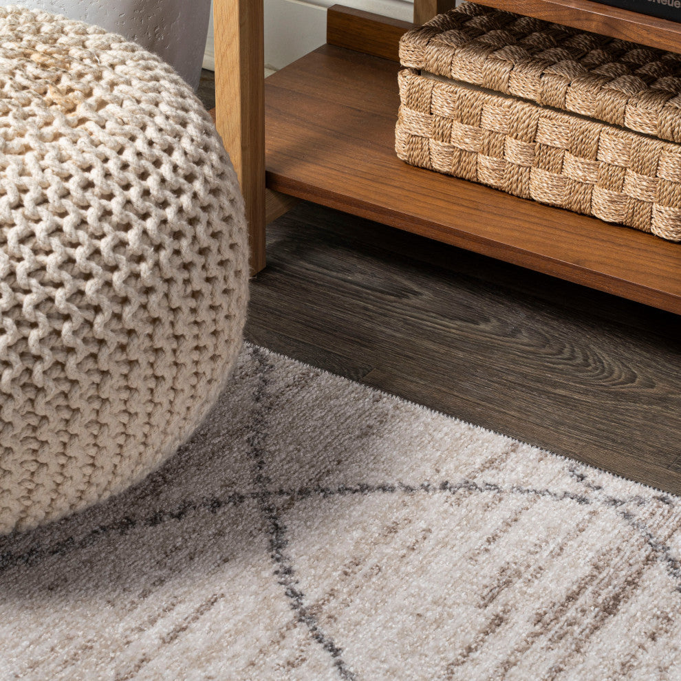 Asilah Moroccan Modern Diamond Runner Rug, Light Gray, 8 X 10