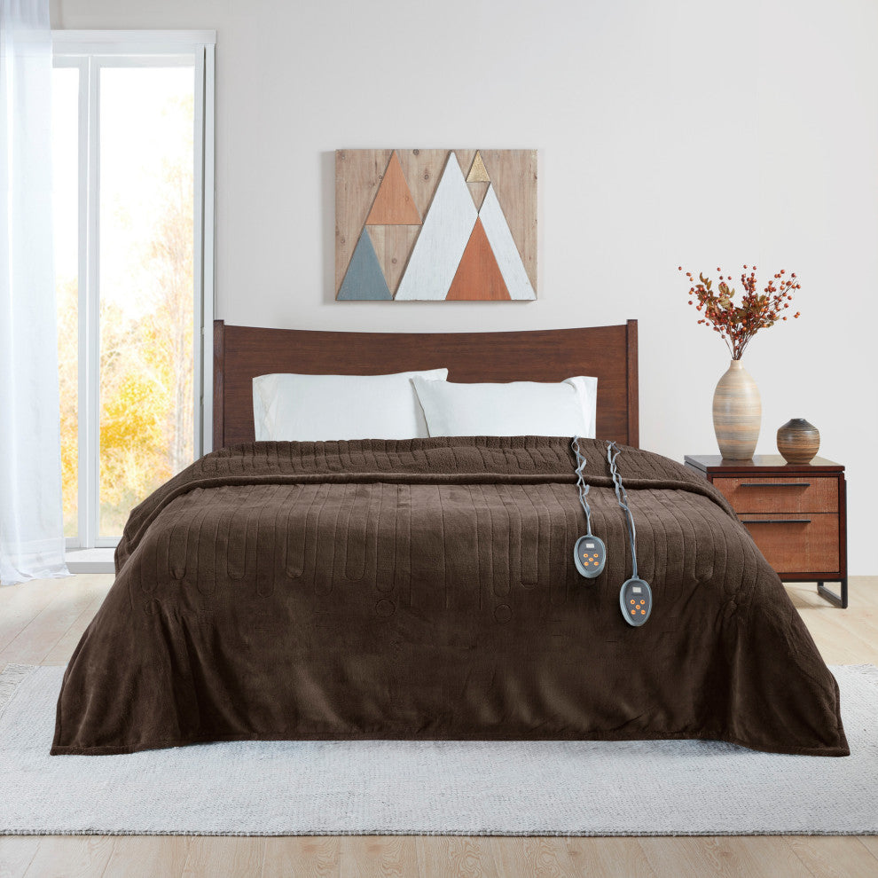 Beautyrest Solid Microlight Heated Blanket, Chocolate, Full