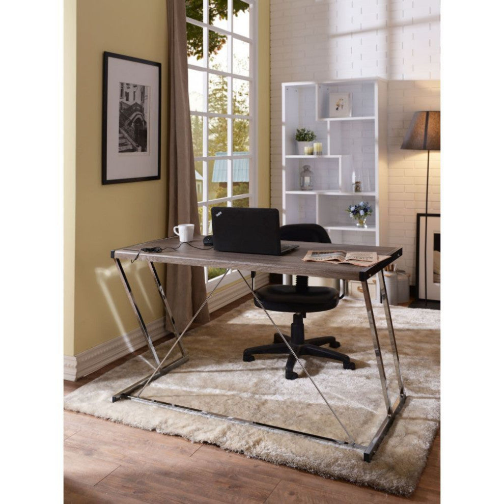 Cool Oak and Chrome USB Desk