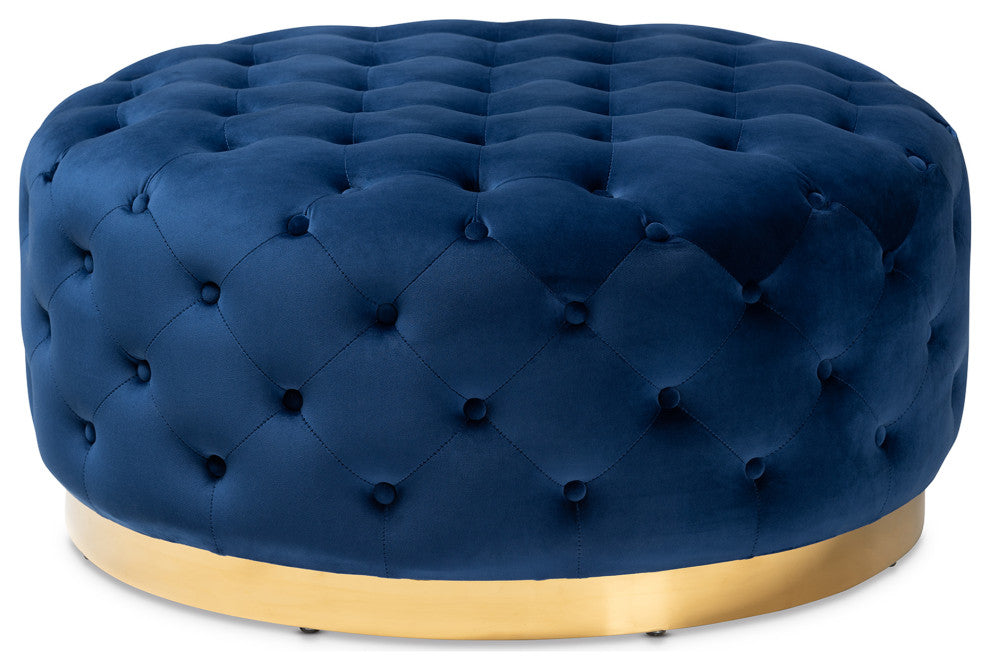 Alannah Glam Royal Blue Velvet Ottoman