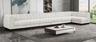 Quinn Chenille Upholstered 7-Piece L-Shaped Modular Sectional, Cream