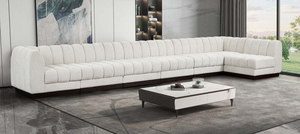 Quinn Chenille Upholstered 7-Piece L-Shaped Modular Sectional, Cream