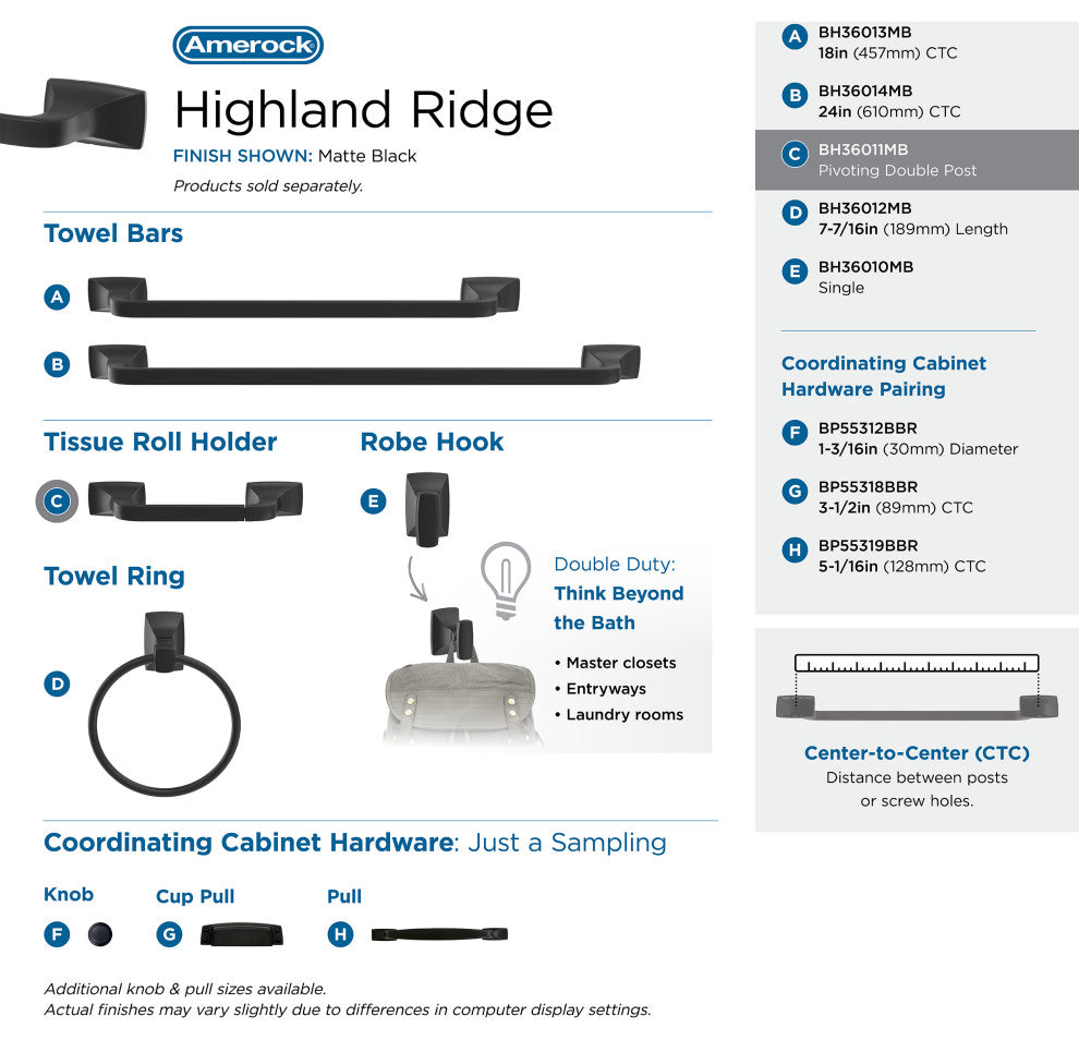 Amerock Highland Ridge Transitional Pivoting Double Post Toilet Paper Holder, Ma