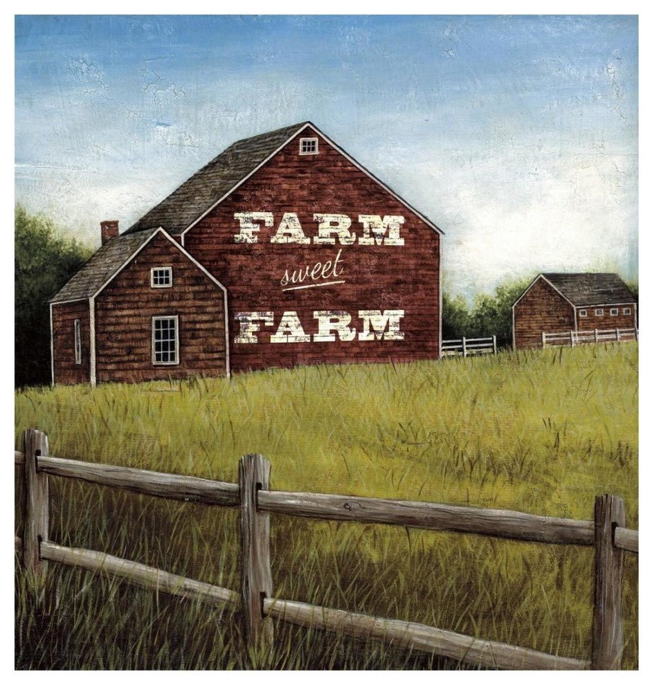"Weathered Barns Red with Words" Print by David Carter Brown, 23"x24"