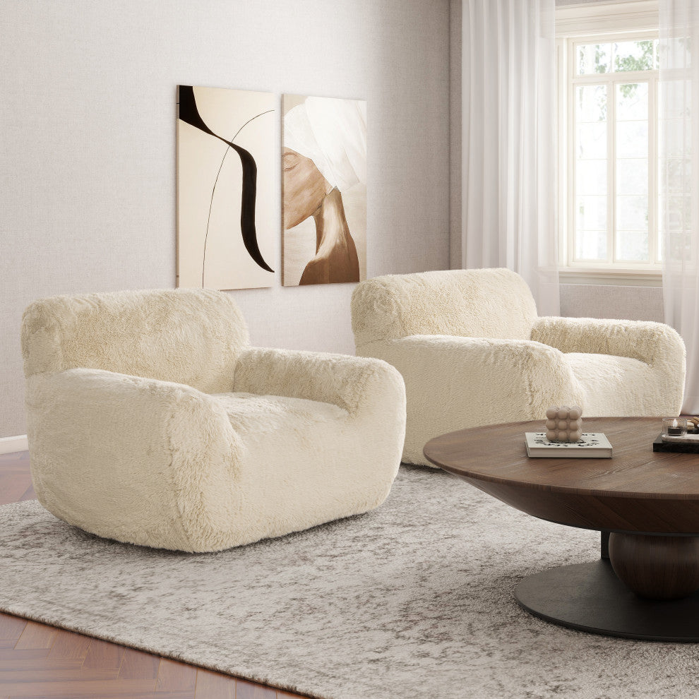 Summit 49" Faux Fur Sheepskin Overstuffed Arm Chair, Cream Beige