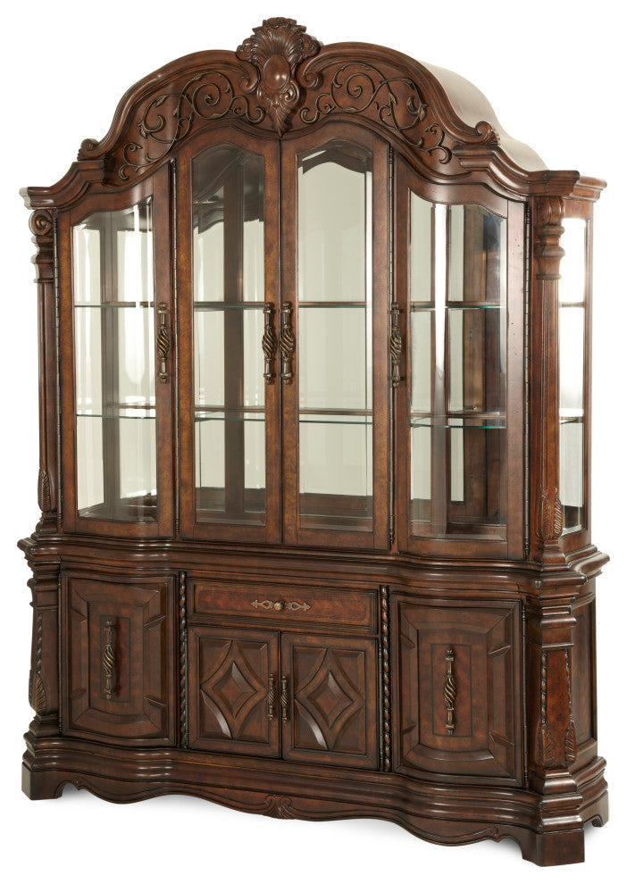 Windsor Court China Cabinet with Lighting, Vintage Fruitwood
