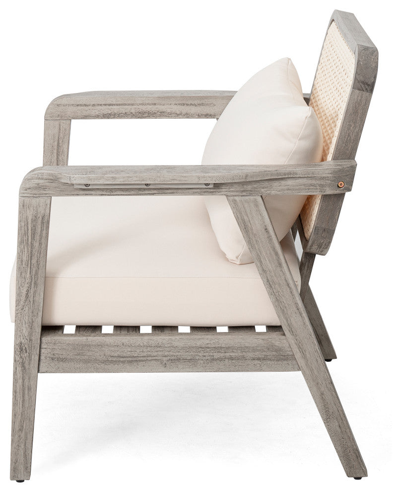 Jatas Outdoor Pation Club Chairs With Cushions, Acacia Wood, Light Gray, Set of 2