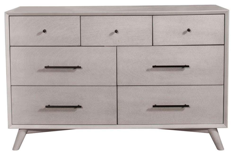 Flynn Mid Century Modern 7 Drawer Dresser, Gray