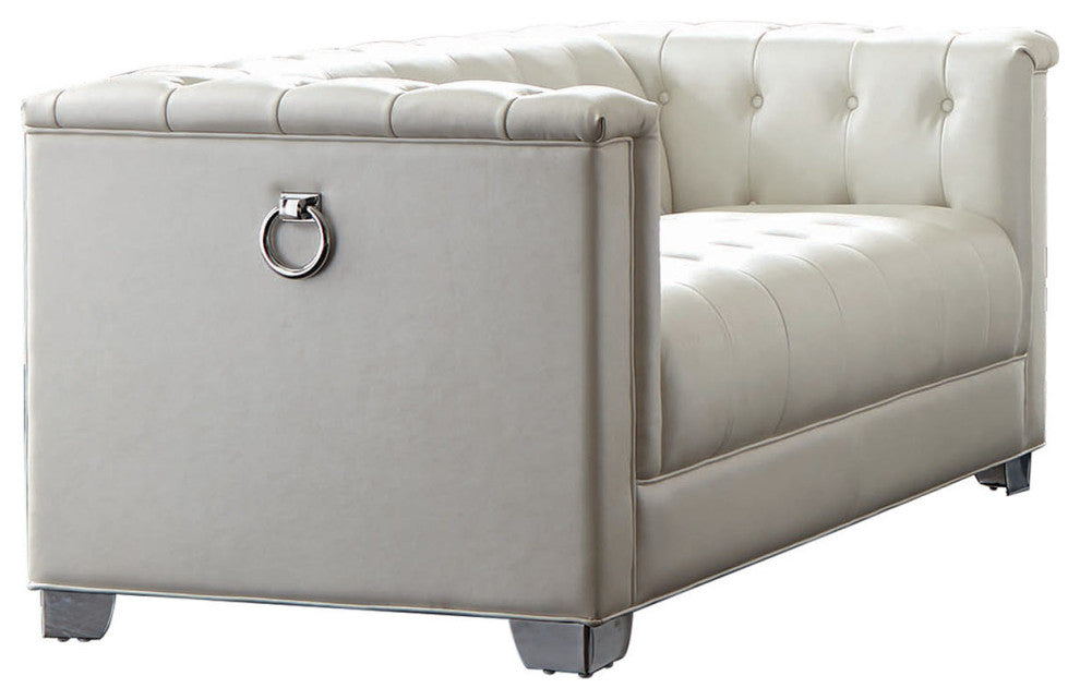 Leatherette Upholstered Loveseat with Button Tufting, Pearl White