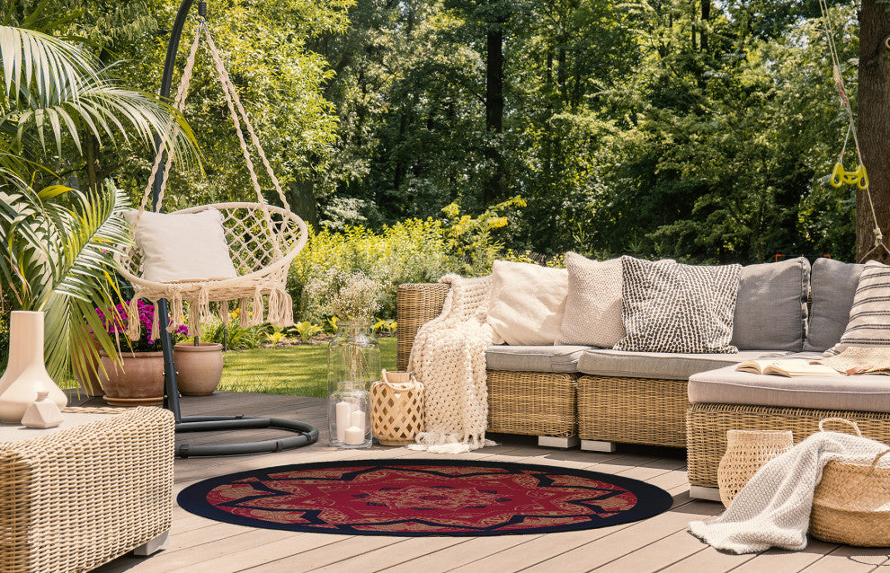 Shawl Indoor/Outdoor Rug, Navy, 5' Round