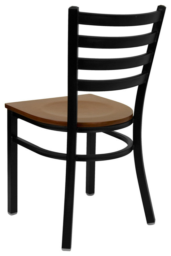 Black Ladder Back Metal Restaurant Chair, Cherry Wood Seat
