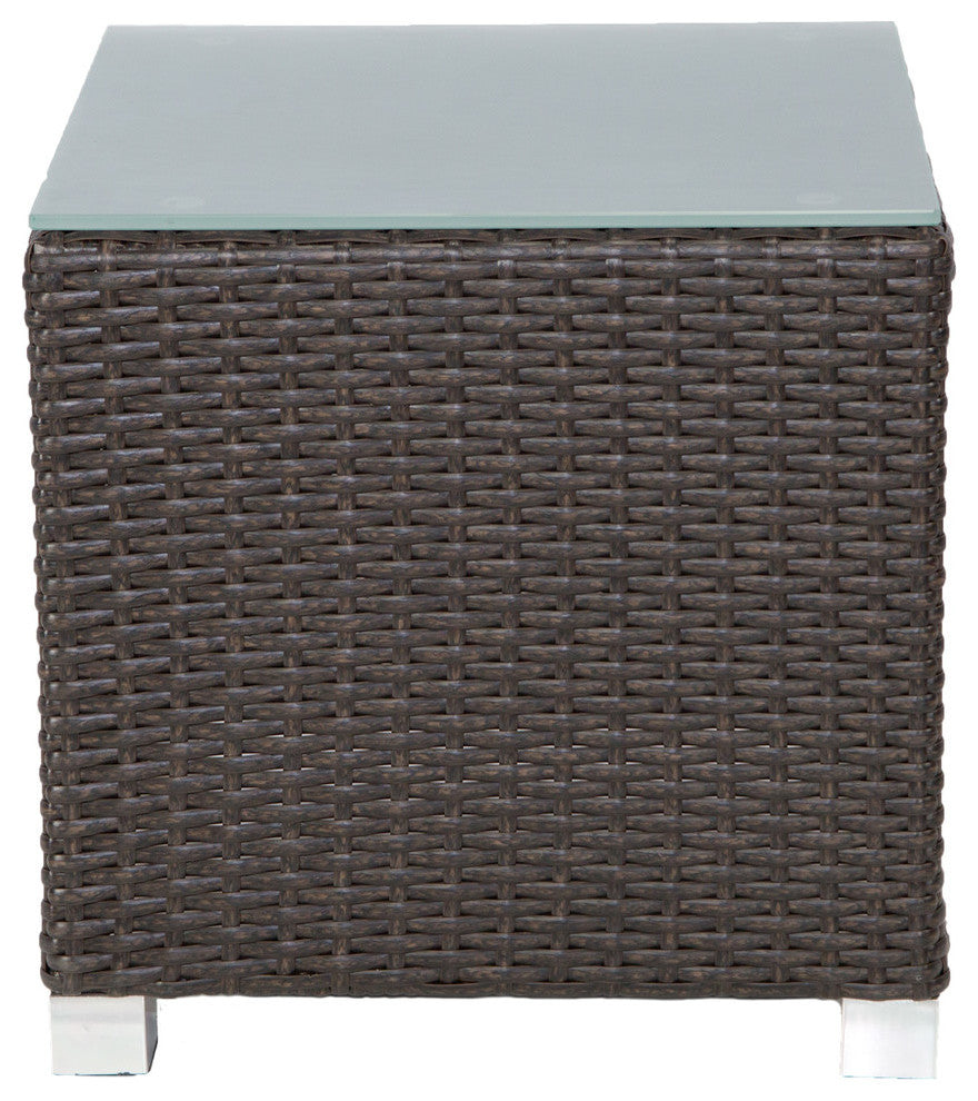 Venice Outdoor Side Table With Glass Top, Espresso Brown